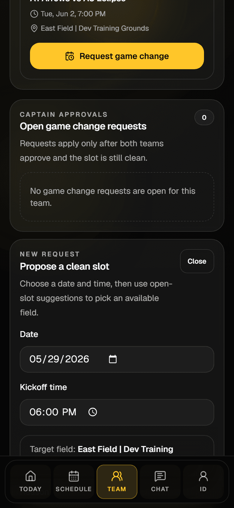 Mobile game change request form