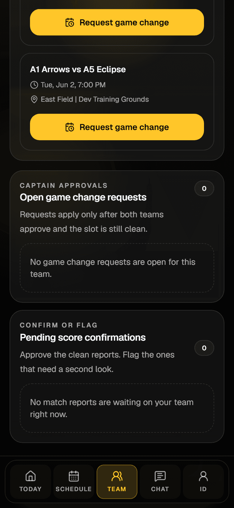 Open game change requests section
