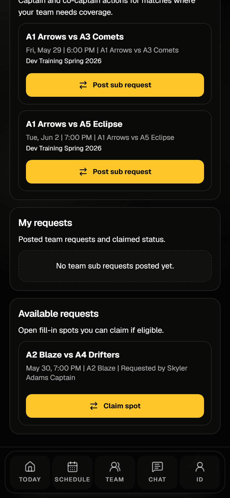 Mobile Subs screen showing a Claim spot button